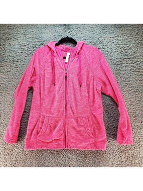 Green Tea Jacket Womens Large Pink Full Zip Polyester Fleece Hoodie